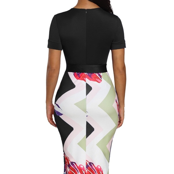 Black Print Midi Dress - Picture 2 of 4